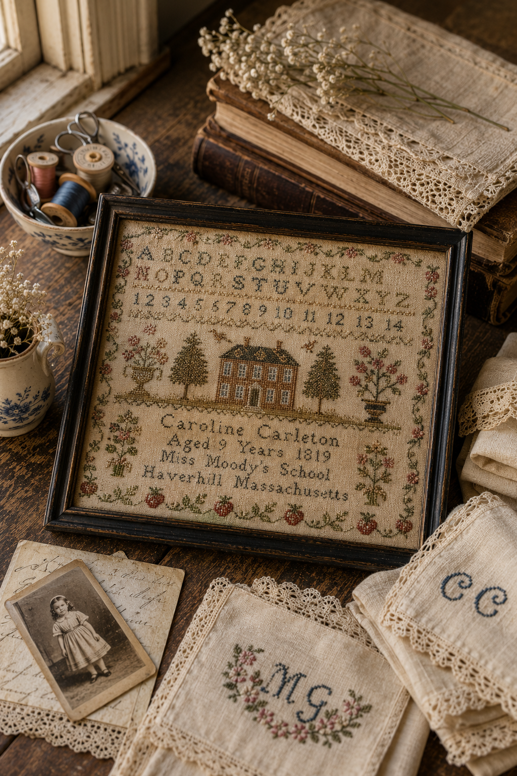 A Name Sewn Into Time: Samplers, Monograms, and the Girls Who Learned Through a Needle