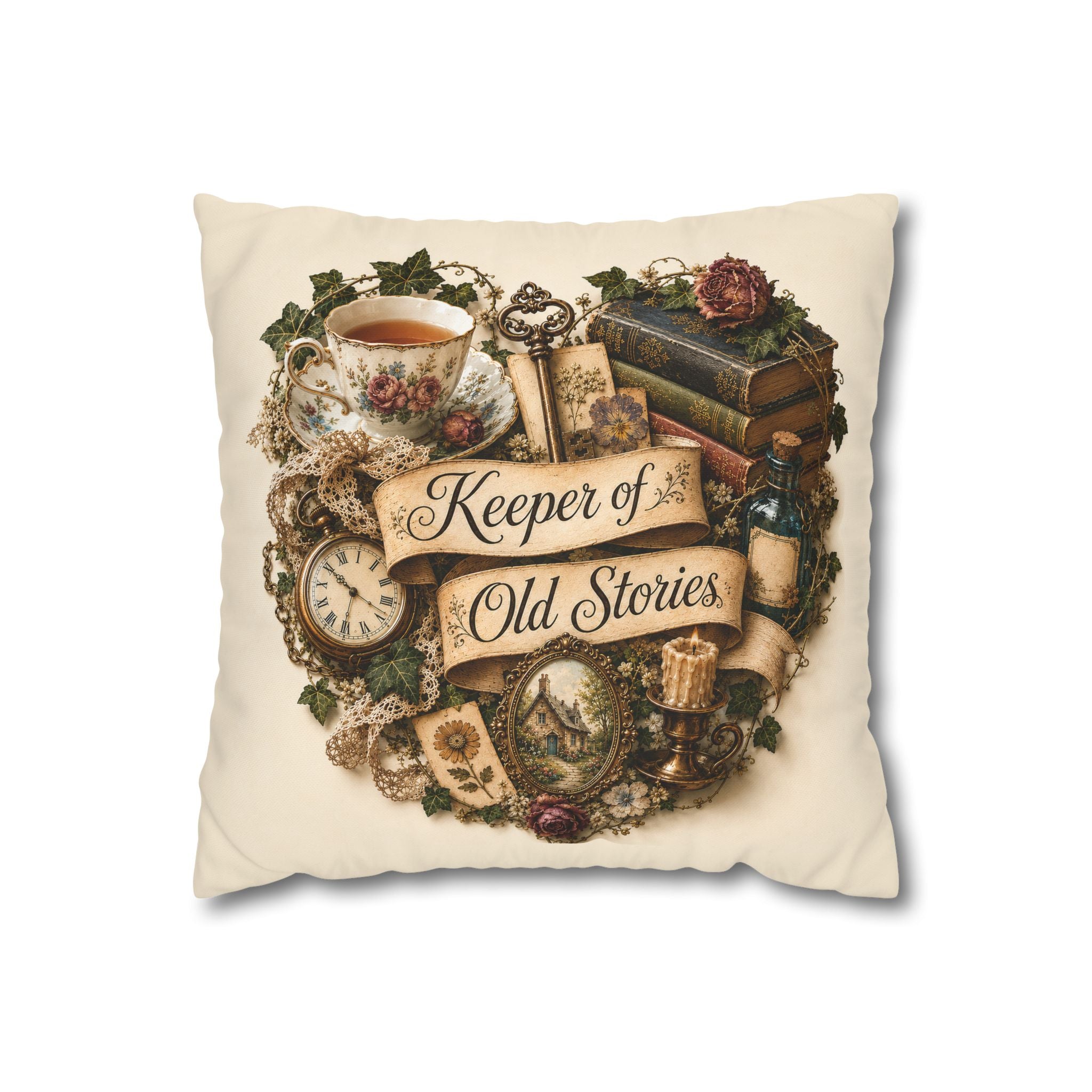 Keeper of Old Stories Pillowcase, Vintage Inspired Book Lover Decor