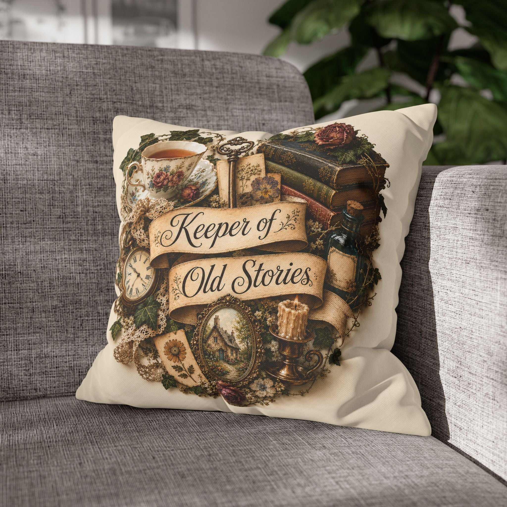 Keeper of Old Stories Pillowcase, Vintage Inspired Book Lover Decor