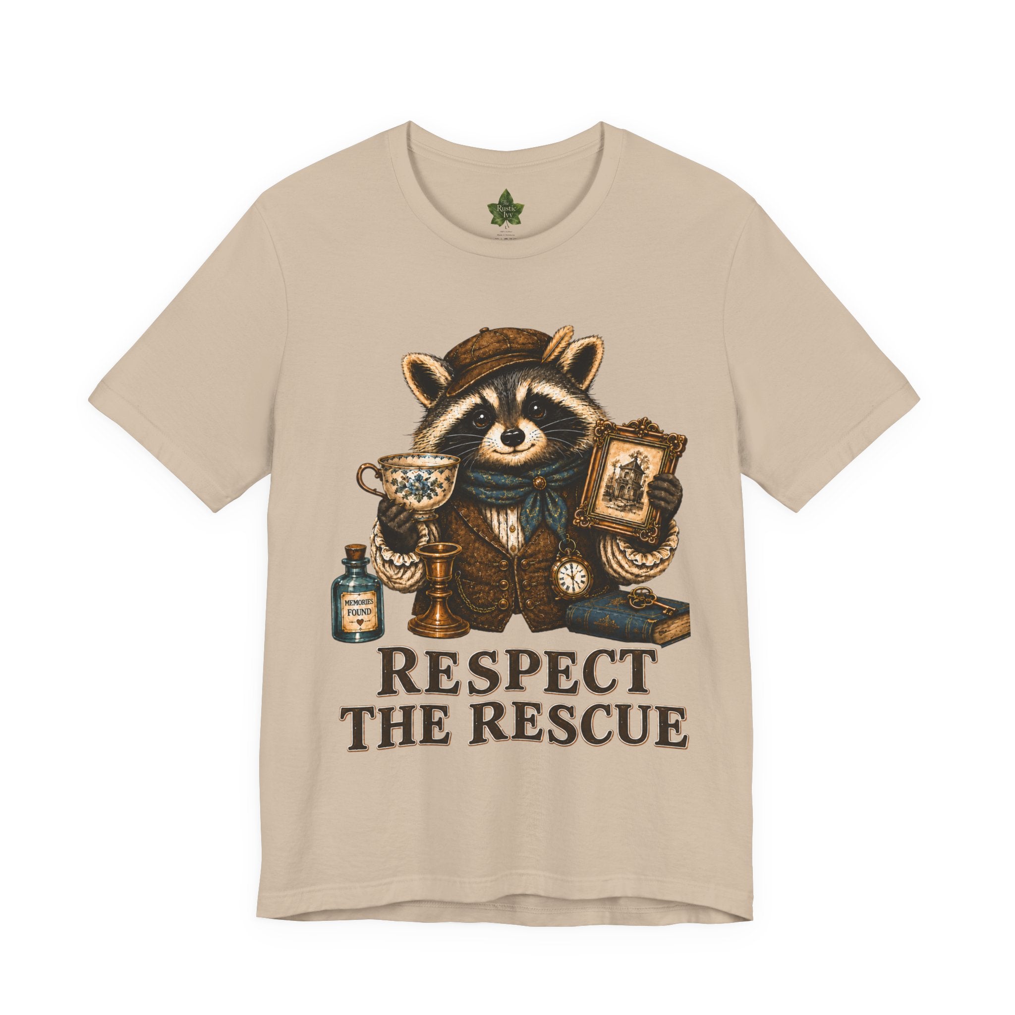 Respect The Rescue Raccoon Tee, Vintage Thrift Lover Shirt, Estate Sale Gift