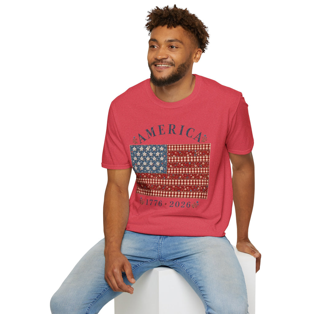 America 250 Shirt 1776 2026 Patchwork Flag Floral Patriotic Tee