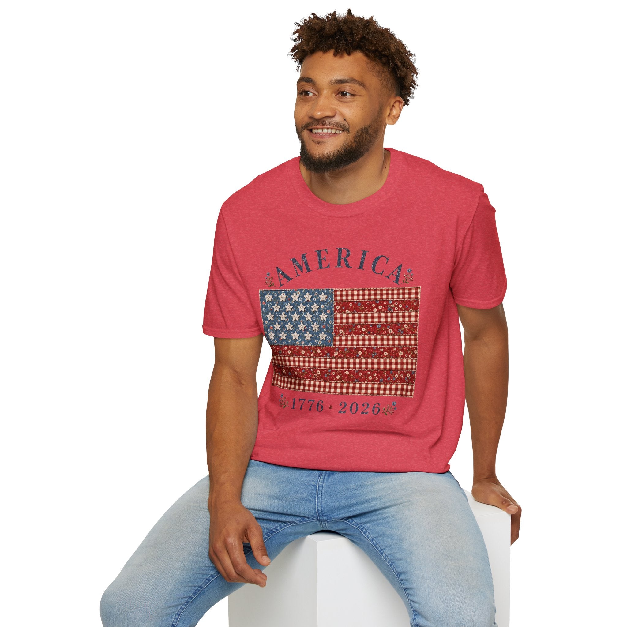America 250 Shirt 1776 2026 Patchwork Flag Floral Patriotic Tee