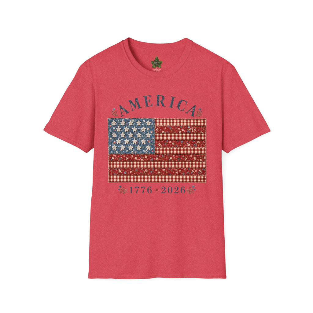 America 250 Shirt 1776 2026 Patchwork Flag Floral Patriotic Tee