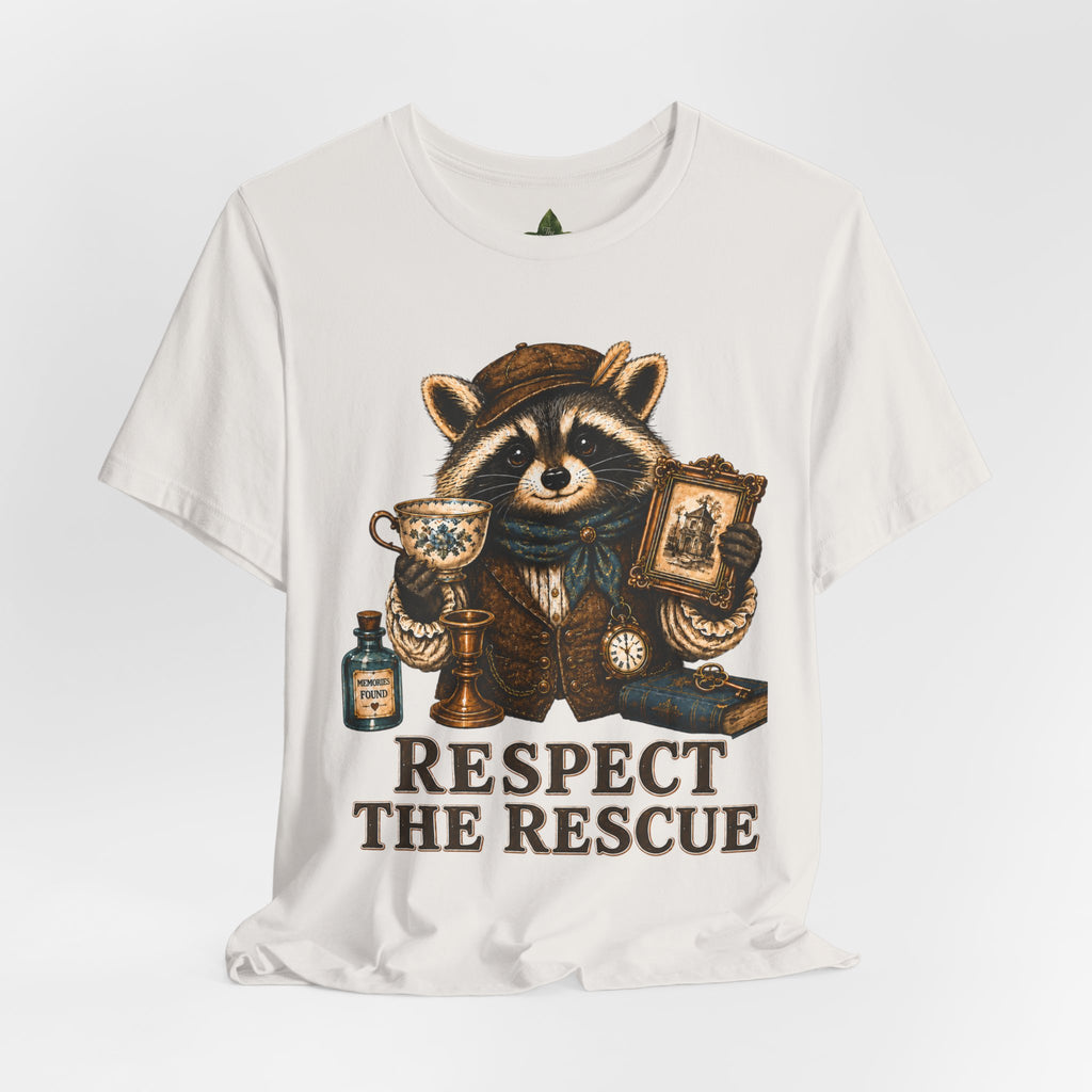 Respect The Rescue Raccoon Tee, Vintage Thrift Lover Shirt, Estate Sale Gift