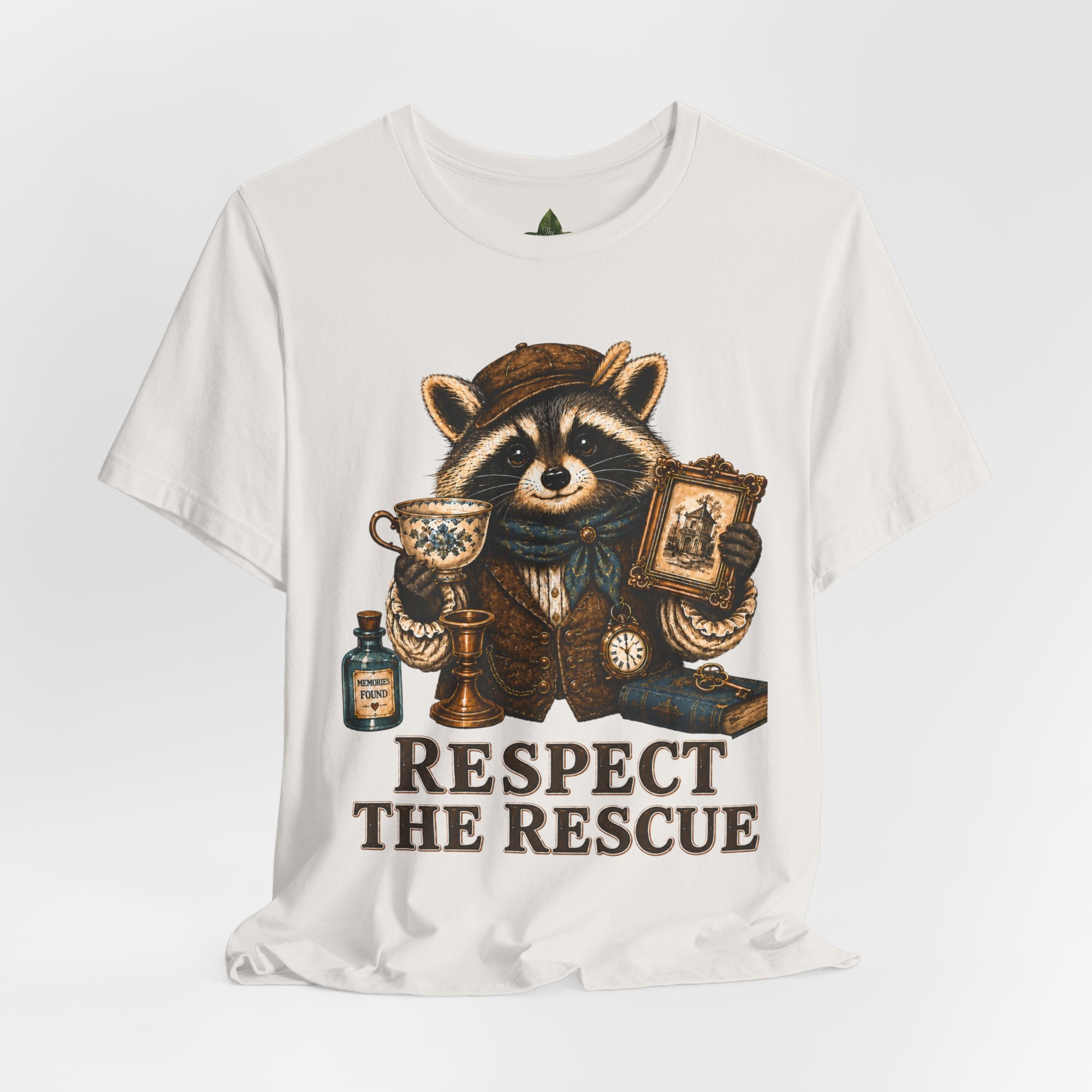 Respect The Rescue Raccoon Tee, Vintage Thrift Lover Shirt, Estate Sale Gift