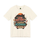 Low Battery Still Iconic Shirt, Black Cat Coffee Graphic Tee