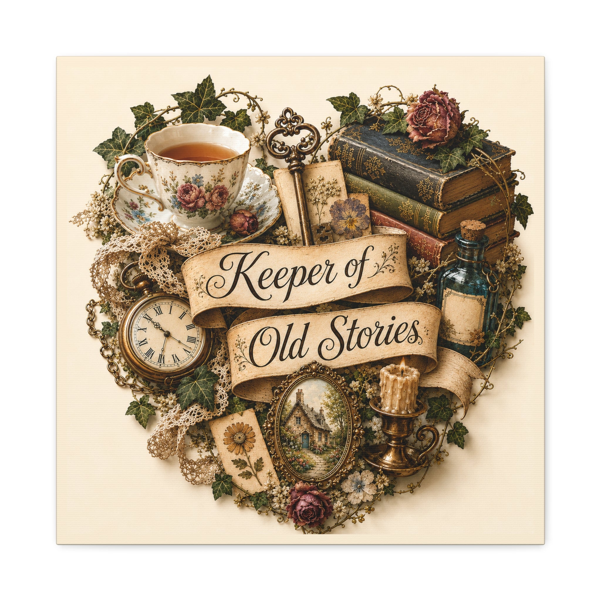Keeper of Old Stories Canvas Wall Art, Vintage Cottagecore Decor