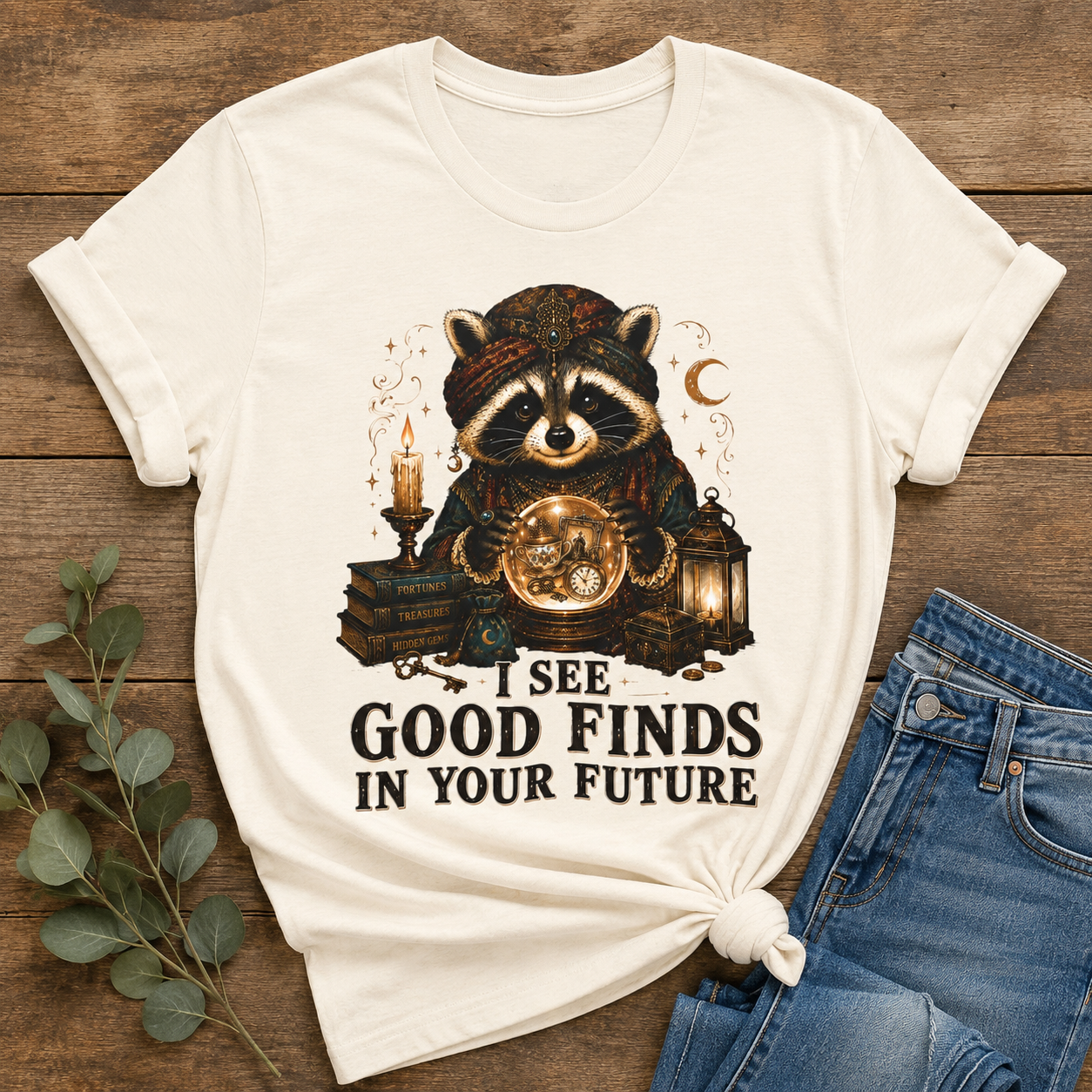Fortune Teller Raccoon Shirt, Thrift Lover Crystal Ball Tee