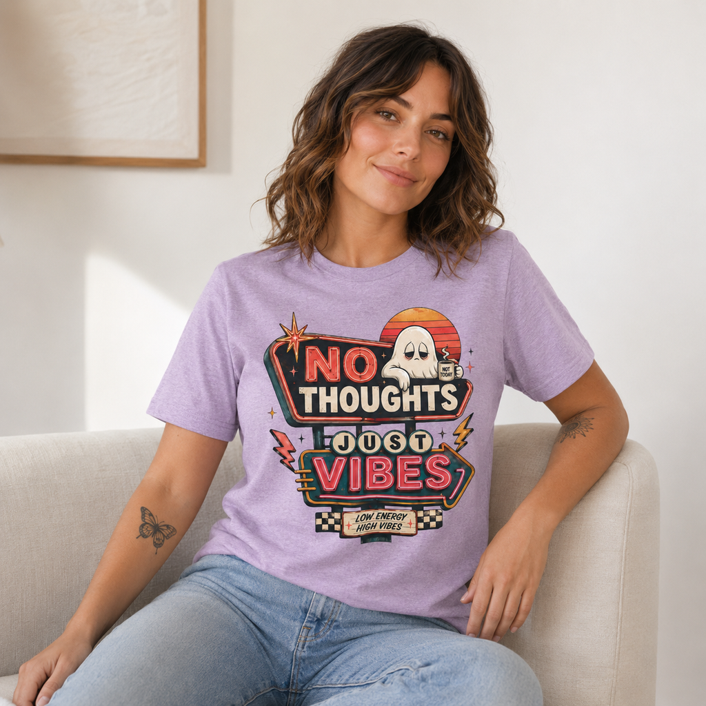 No Thoughts Just Vibes Ghost Shirt, Funny Retro Neon Tee