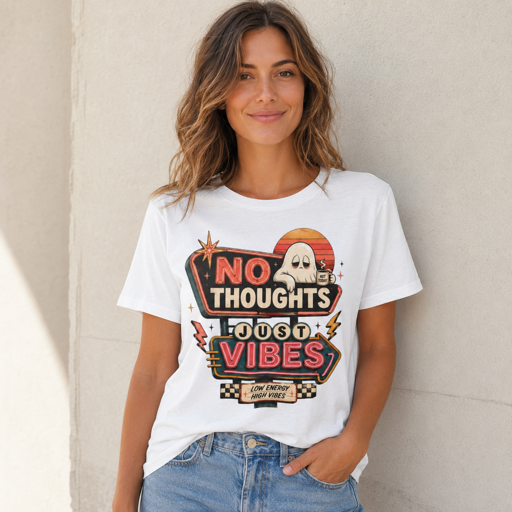 No Thoughts Just Vibes Ghost Shirt, Funny Retro Neon Tee