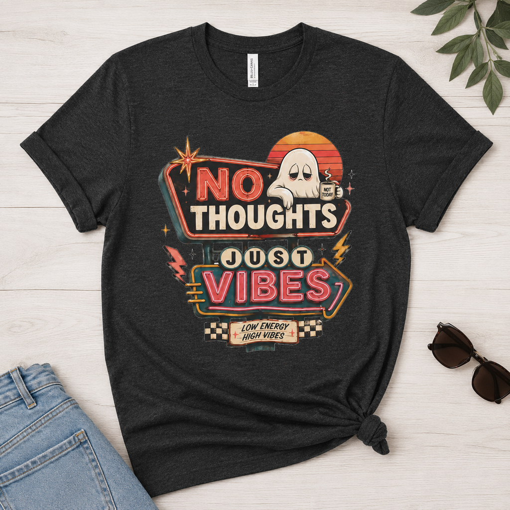 No Thoughts Just Vibes Ghost Shirt, Funny Retro Neon Tee