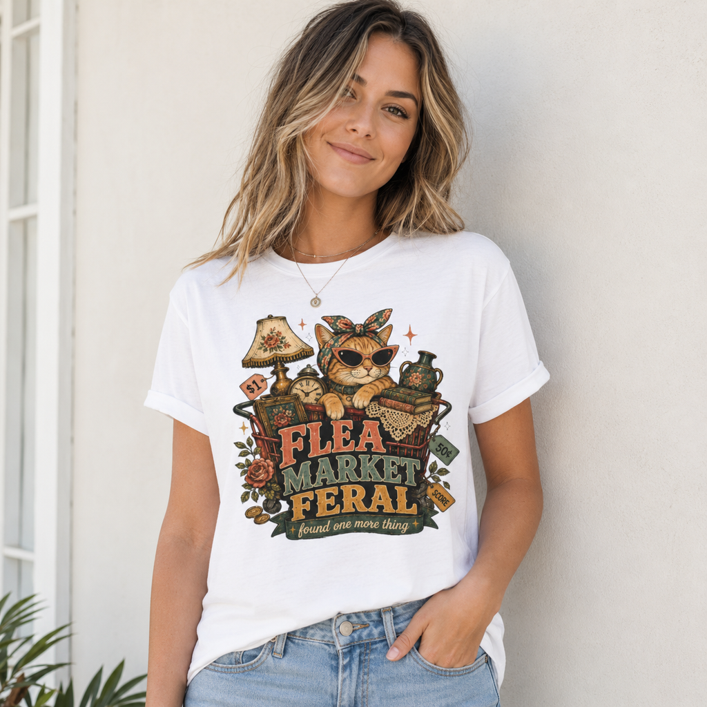 Flea Market Feral Shirt, Thrift Lover Orange Cat Graphic Tee