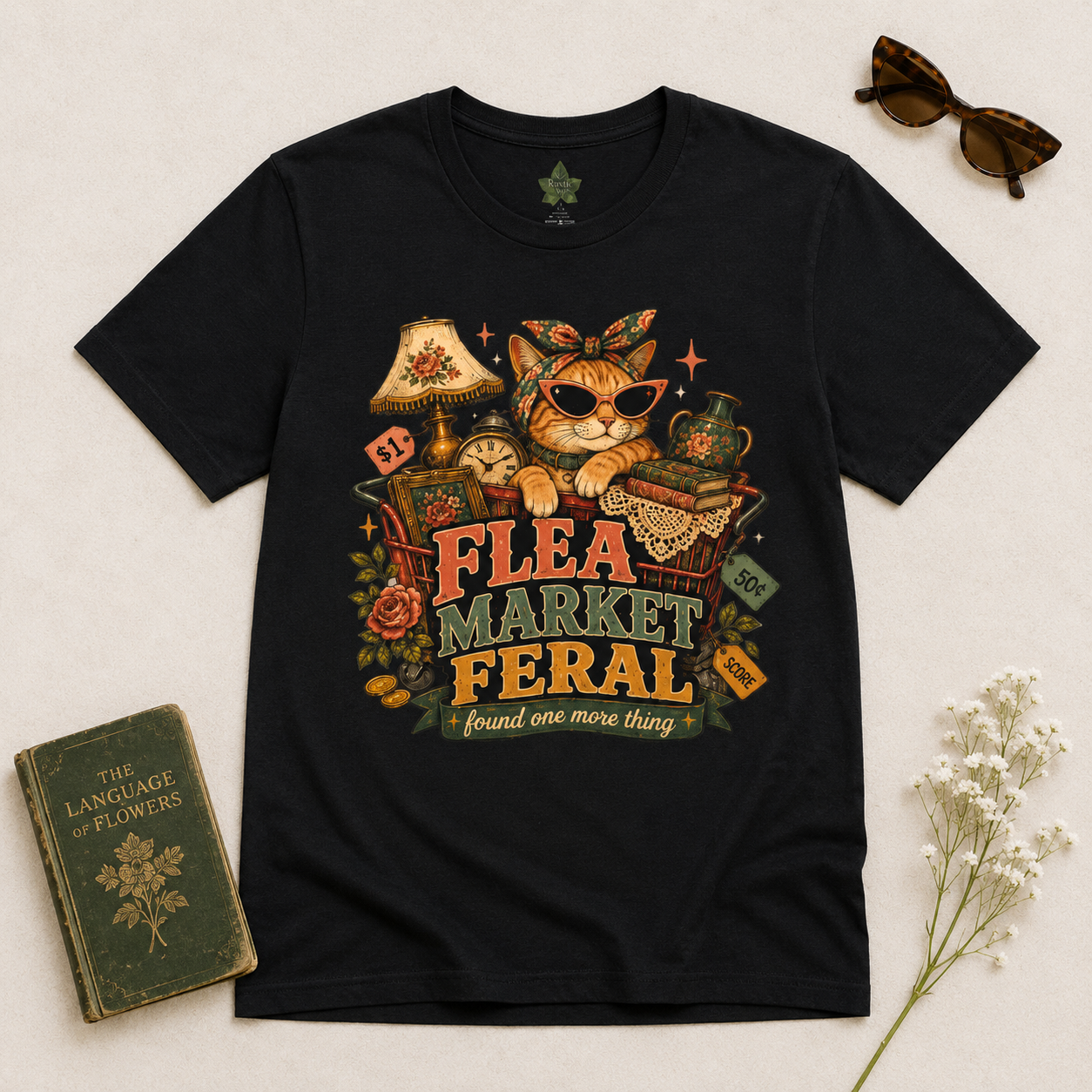 Flea Market Feral Shirt, Thrift Lover Orange Cat Graphic Tee