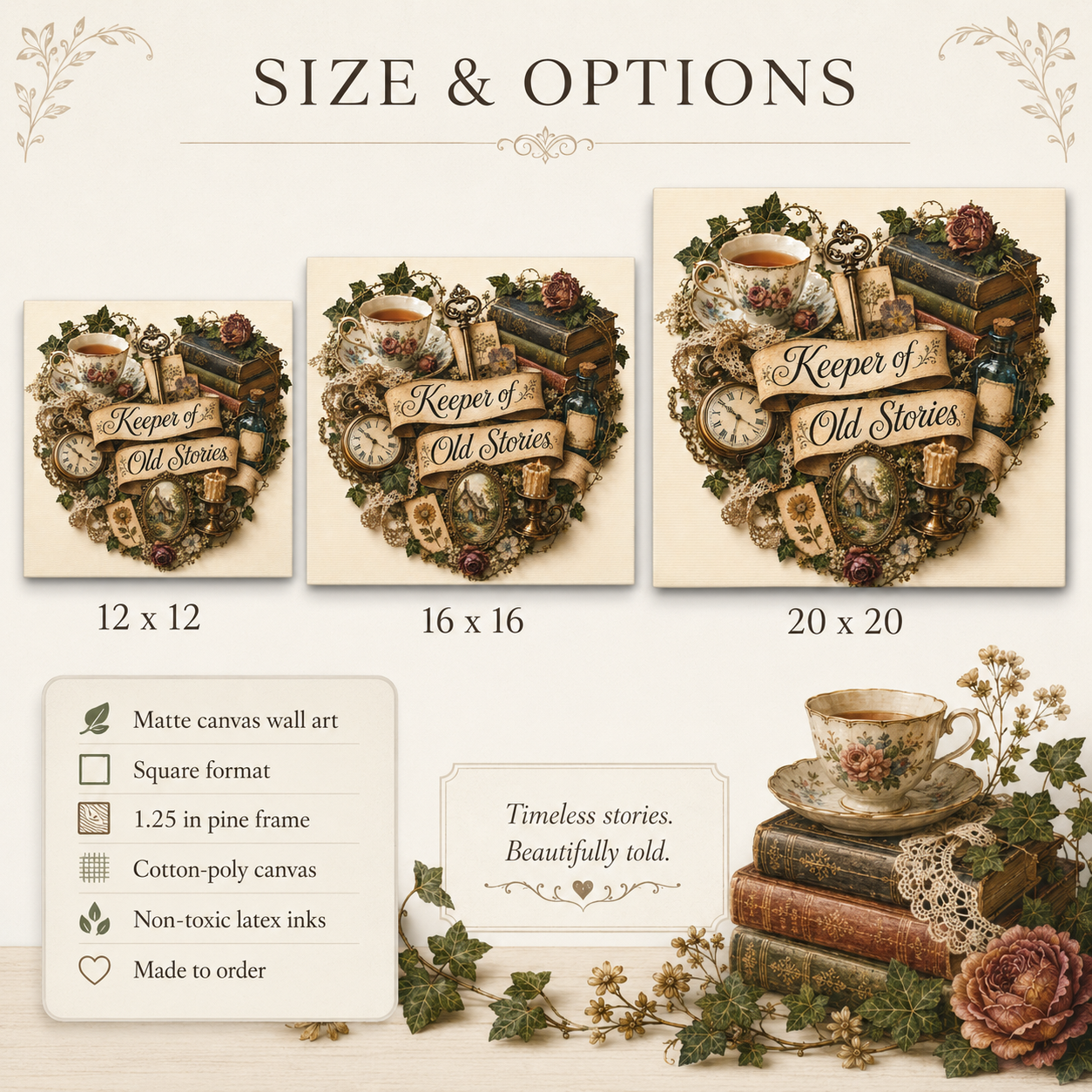 Keeper of Old Stories Canvas Wall Art, Vintage Cottagecore Decor