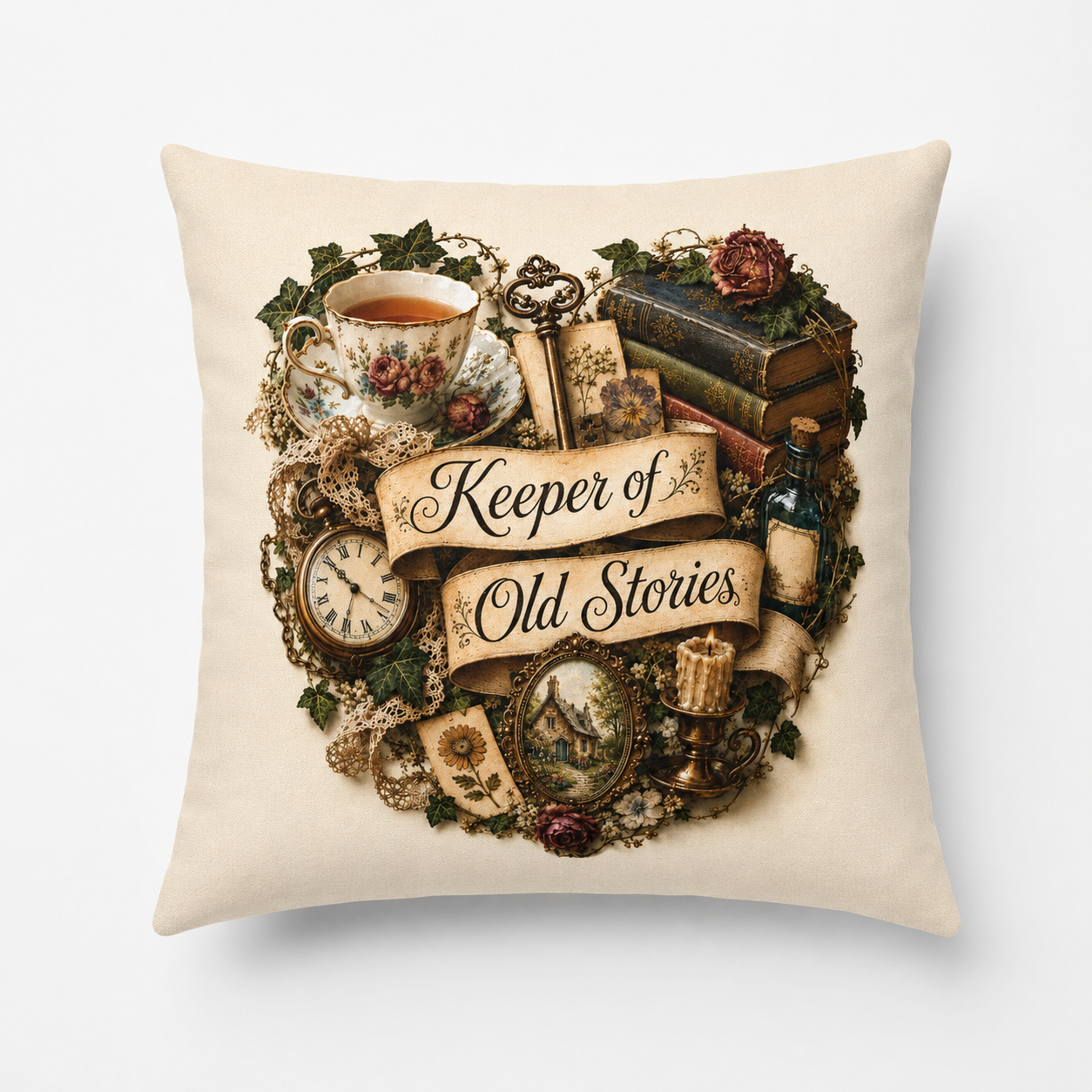 Keeper of Old Stories Pillowcase, Vintage Inspired Book Lover Decor
