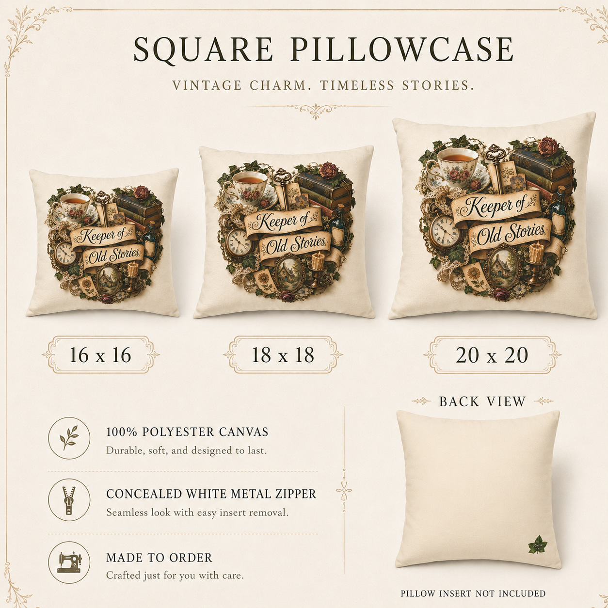 Keeper of Old Stories Pillowcase, Vintage Inspired Book Lover Decor