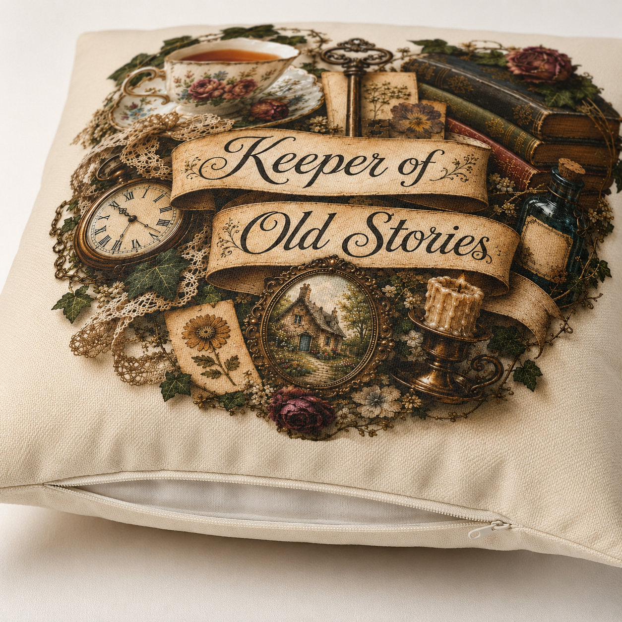 Keeper of Old Stories Pillowcase, Vintage Inspired Book Lover Decor
