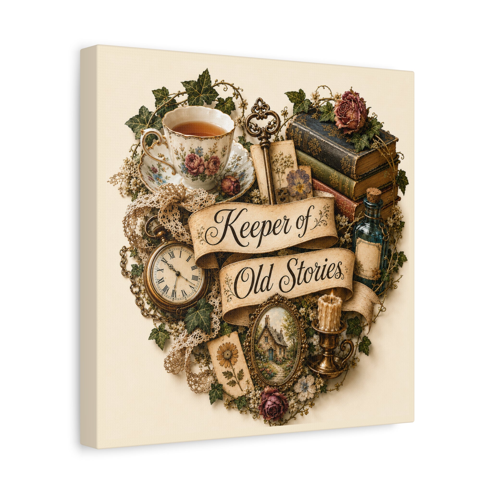 Keeper of Old Stories Canvas Wall Art, Vintage Cottagecore Decor