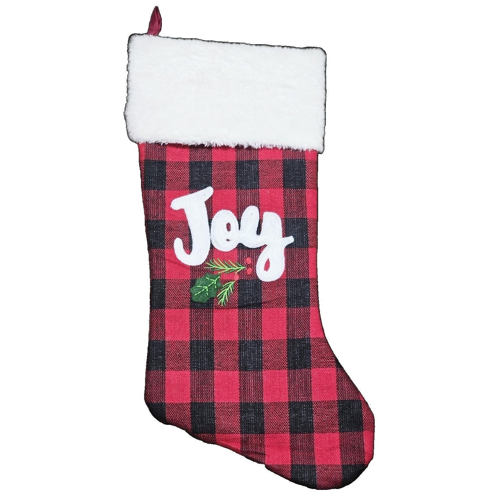 Vintage Buffalo Plaid Christmas Stockings Set of 2 Joy Peace 19"