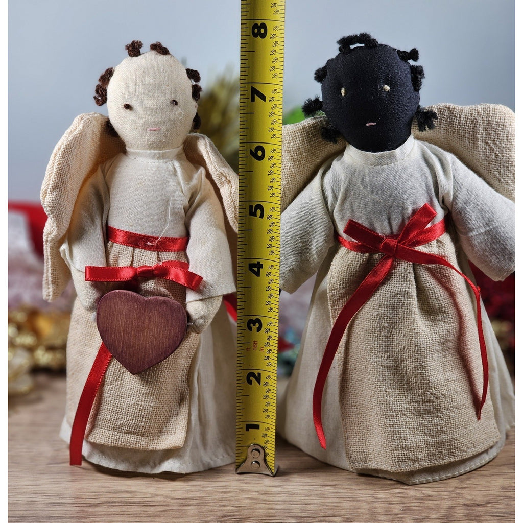 Vintage 1980s Angel Figurines Set of 2 Fabric Face Angels 7.5"