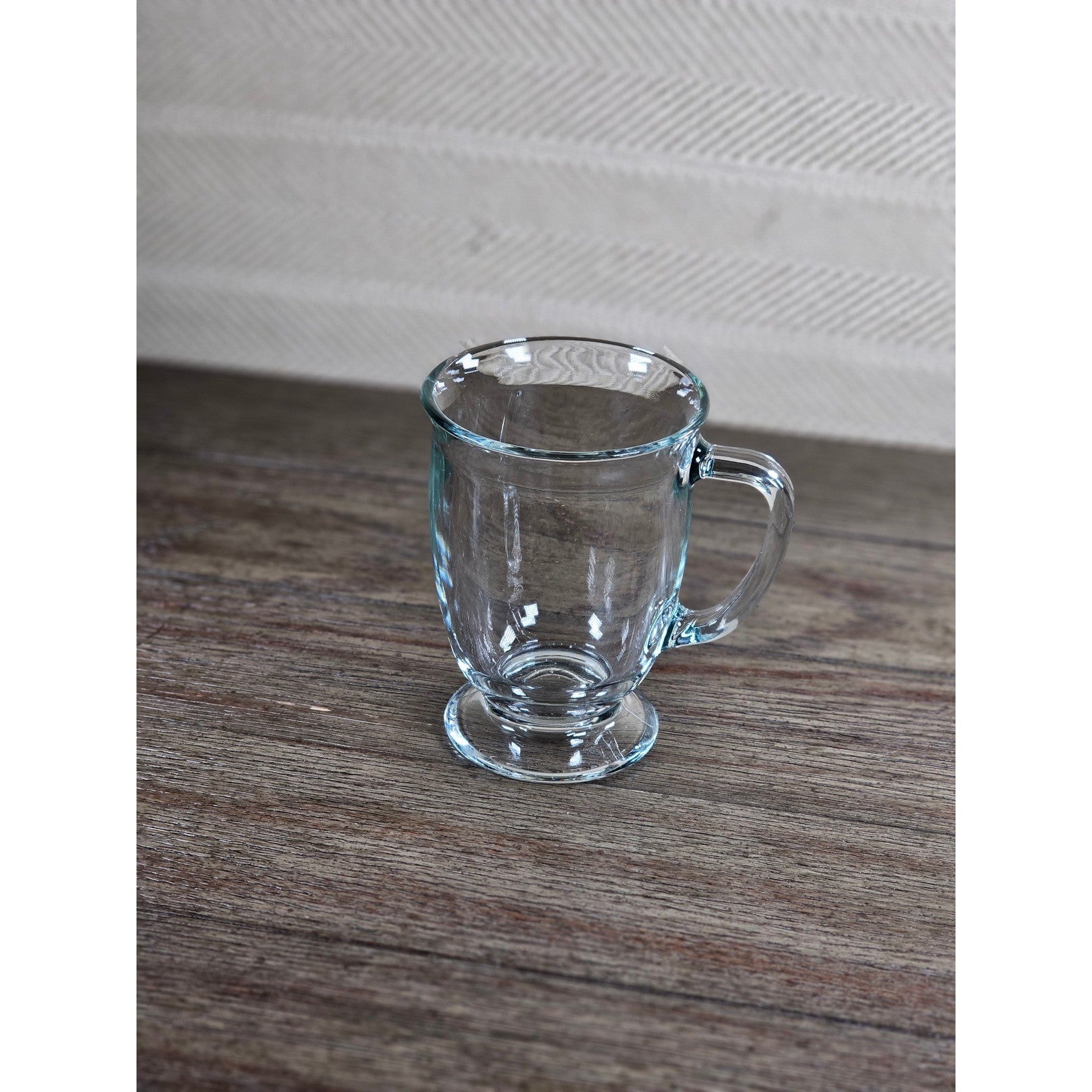Vintage Clear Glass Pedestal Mug with Handle | Footed Coffee Cup