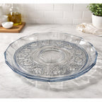 Vintage Anchor Hocking Blue Chip and Dip Plate Glass Serving Tray