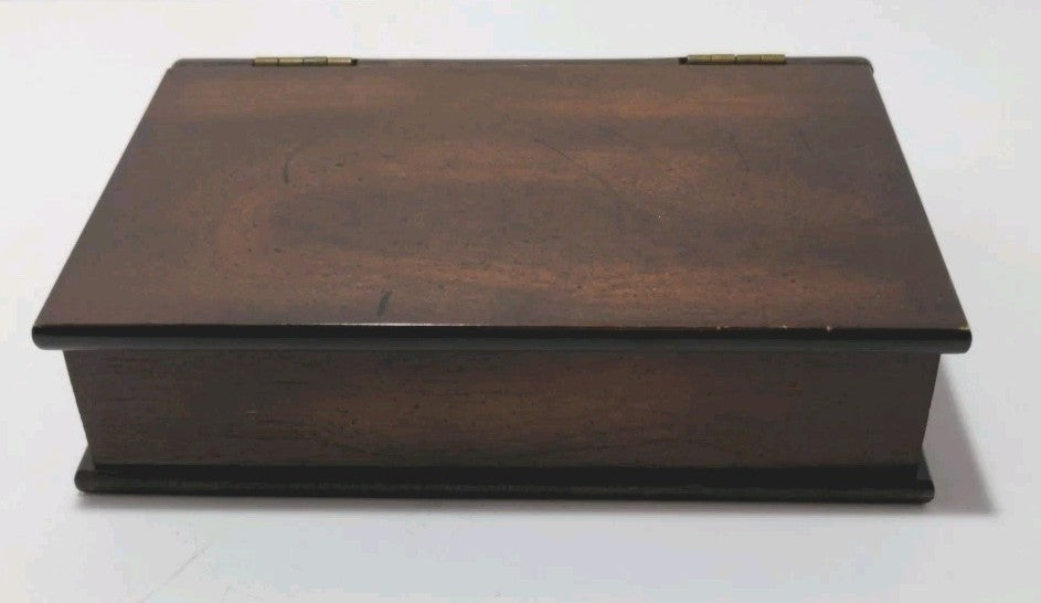 Bombay Company Wooden Memory Keepsake Box In Bookcase Style W/ Brass Hinges & "V