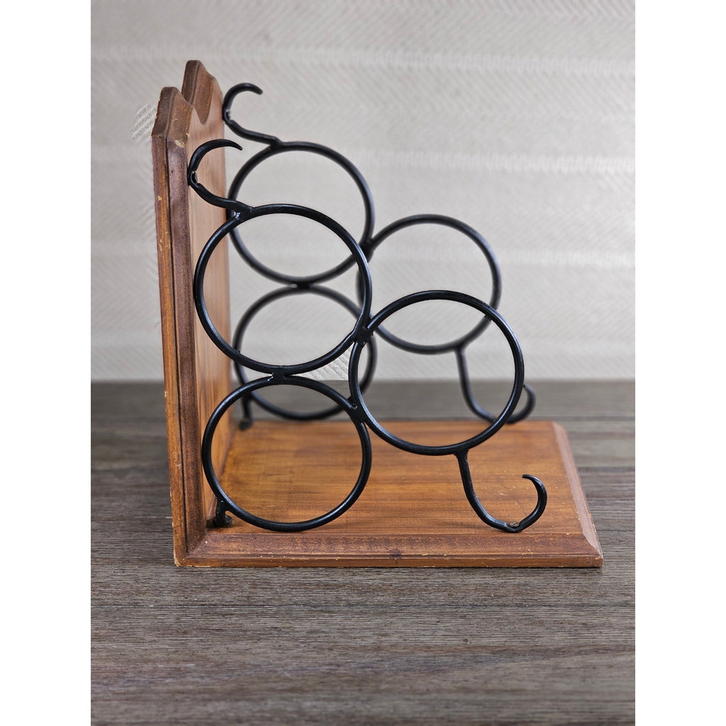 Vintage Wood & Metal Wine Bottle Holder | 3-Bottle Countertop Wine Rack