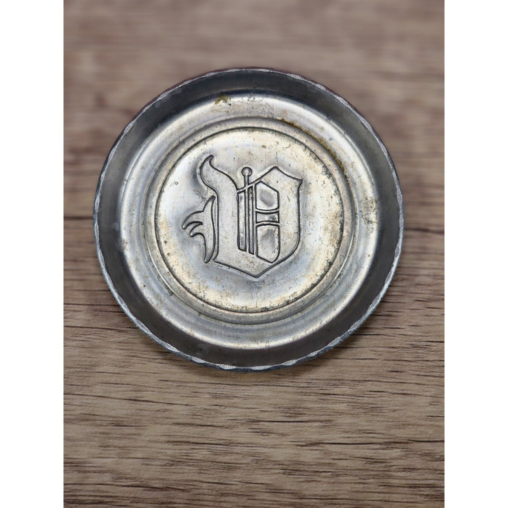 Vintage Aluminum Coaster Set of 3 Embossed D Monogram 3 3/8 Inch