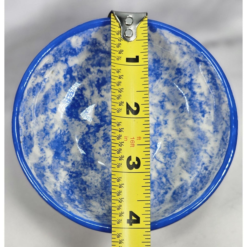 Vintage Blue & White Spongeware Pitcher and Bowl Set Rustic Pottery