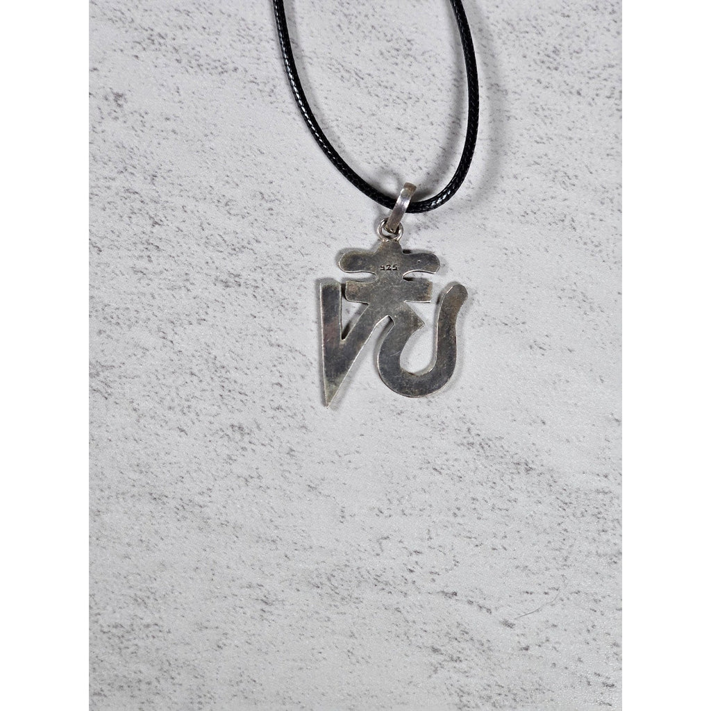 Vintage Sterling Silver Om Pendant Necklace Red Inlay Symbol