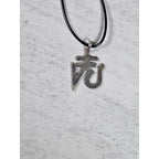 Vintage Sterling Silver Om Pendant Necklace Red Inlay Symbol