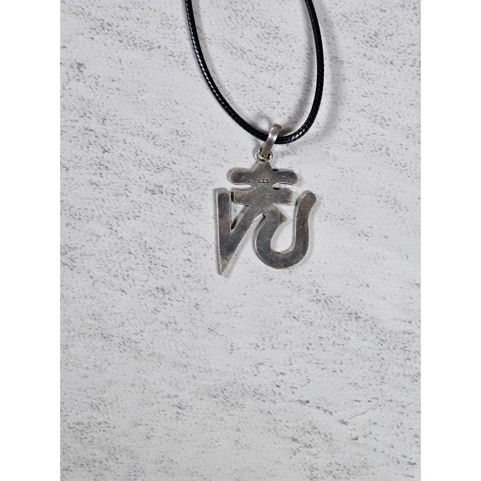 Vintage Sterling Silver Om Pendant Necklace Red Inlay Symbol