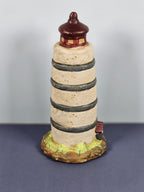 Vintage Ks Collection Beige Plaster Blue Stripe Design Lighthouse 6" Tall