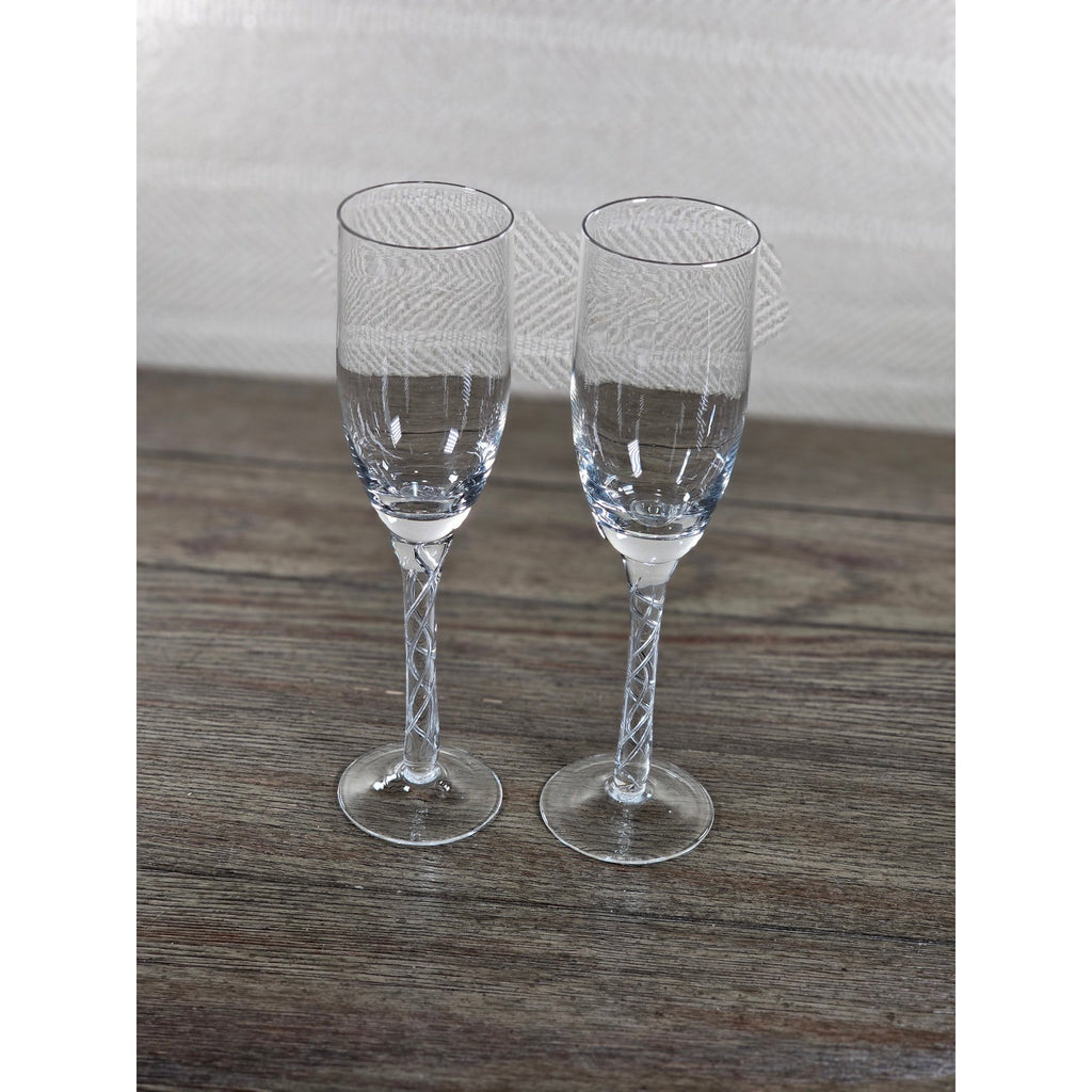 Vintage Clear Crystal Champagne Flutes Set of 2 Twisted Stem