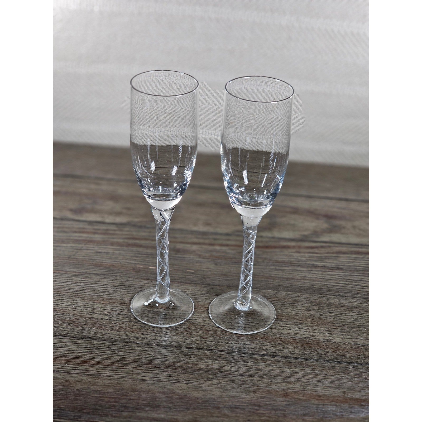 Vintage Clear Crystal Champagne Flutes Set of 2 Twisted Stem