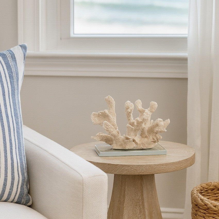 Natural Coral Sculpture on Glass Base | Vintage Coastal Decor