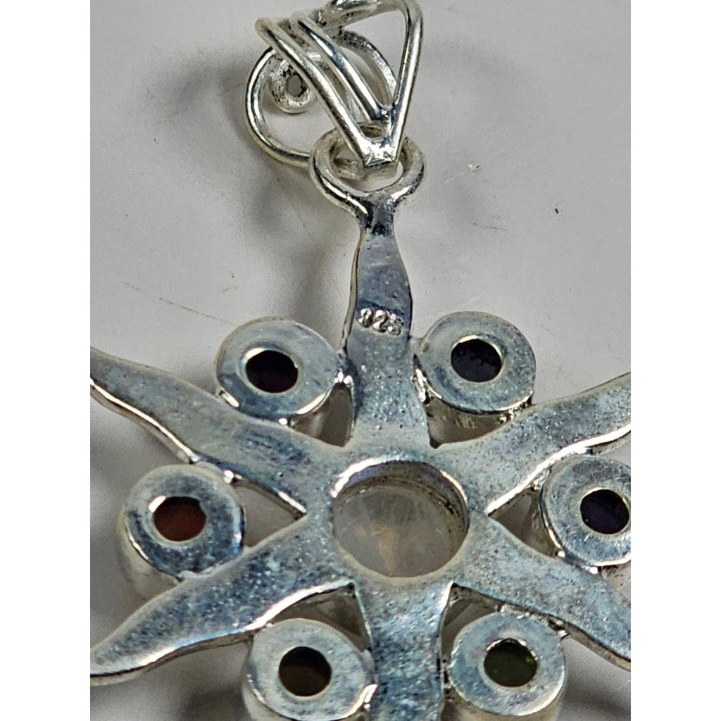 Vintage Sterling Silver Multistone Starburst Pendant .925 No Chain