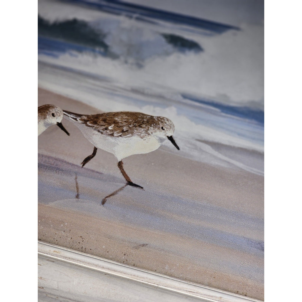 Signed Coastal Shorebirds Artwork With Lighthouse Framed Nautical Wall Art