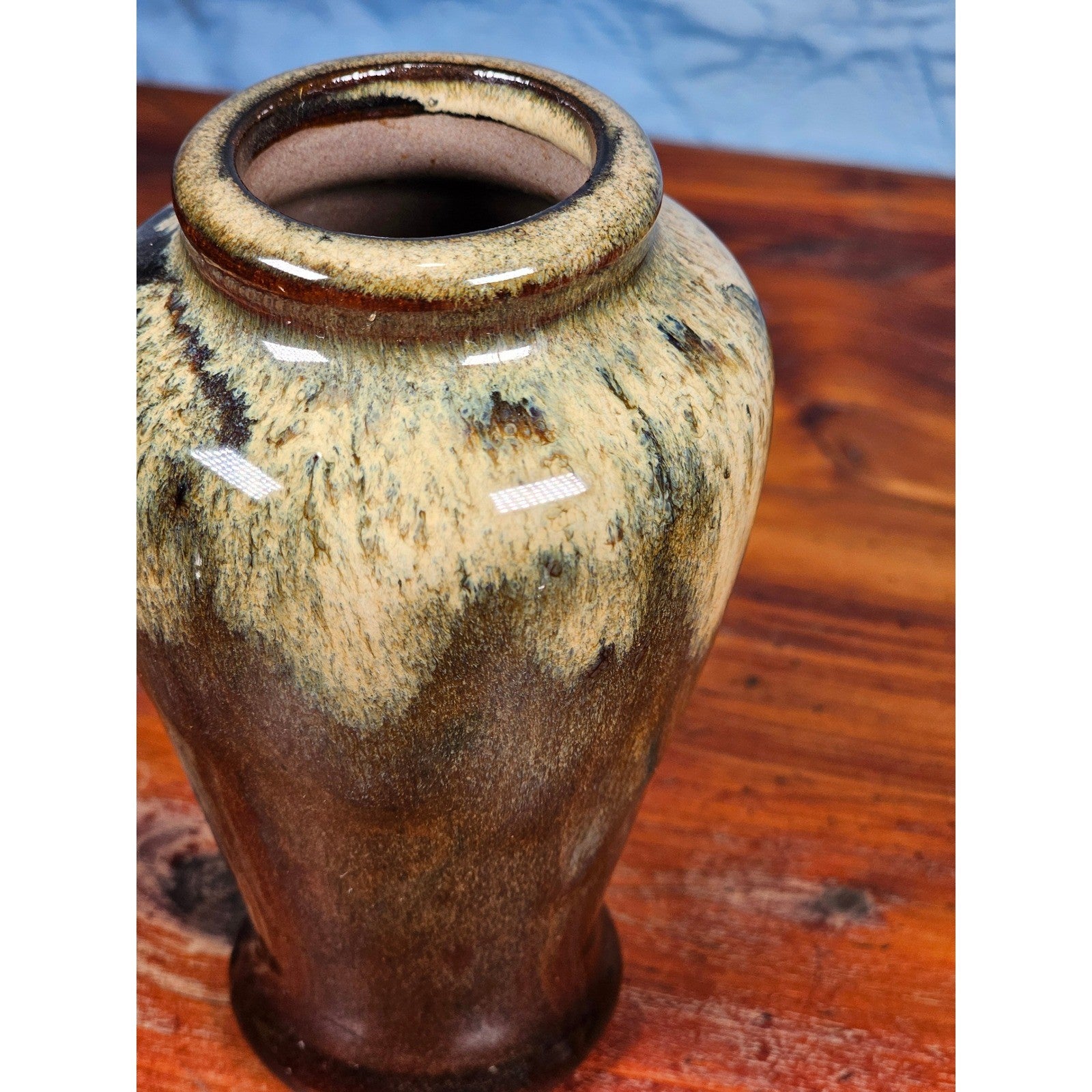 Small Drip Glaze Ceramic Vase Earth Tones Decorative Accent Piece