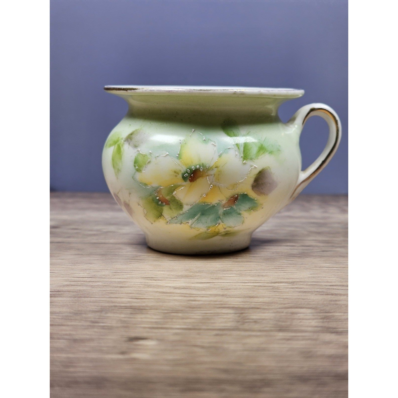 Vintage Hand Painted Porcelain Pitcher Yellow Floral Gold Trim Small Vase