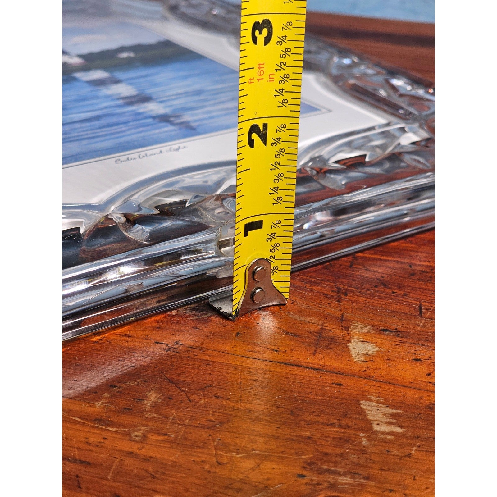 Vintage Heavy Glass Picture Frame with Bodie Island Lighthouse Art 12"x10"