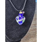 Vintage Glass Heart Vial Necklace Blue Hand Blown Art Glass Pendant