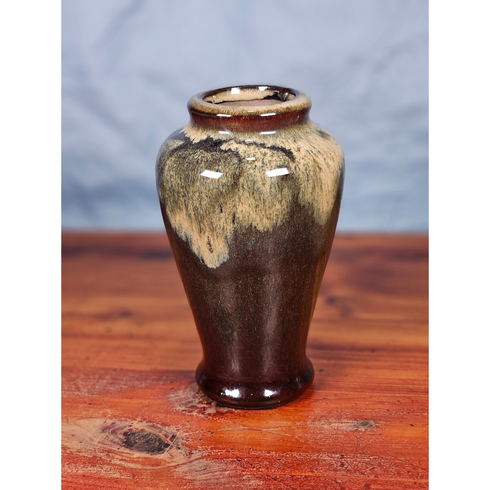 Small Drip Glaze Ceramic Vase Earth Tones Decorative Accent Piece