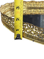 Vintage Oval Mirror Vanity Tray With Ornate Gold Filigree Design