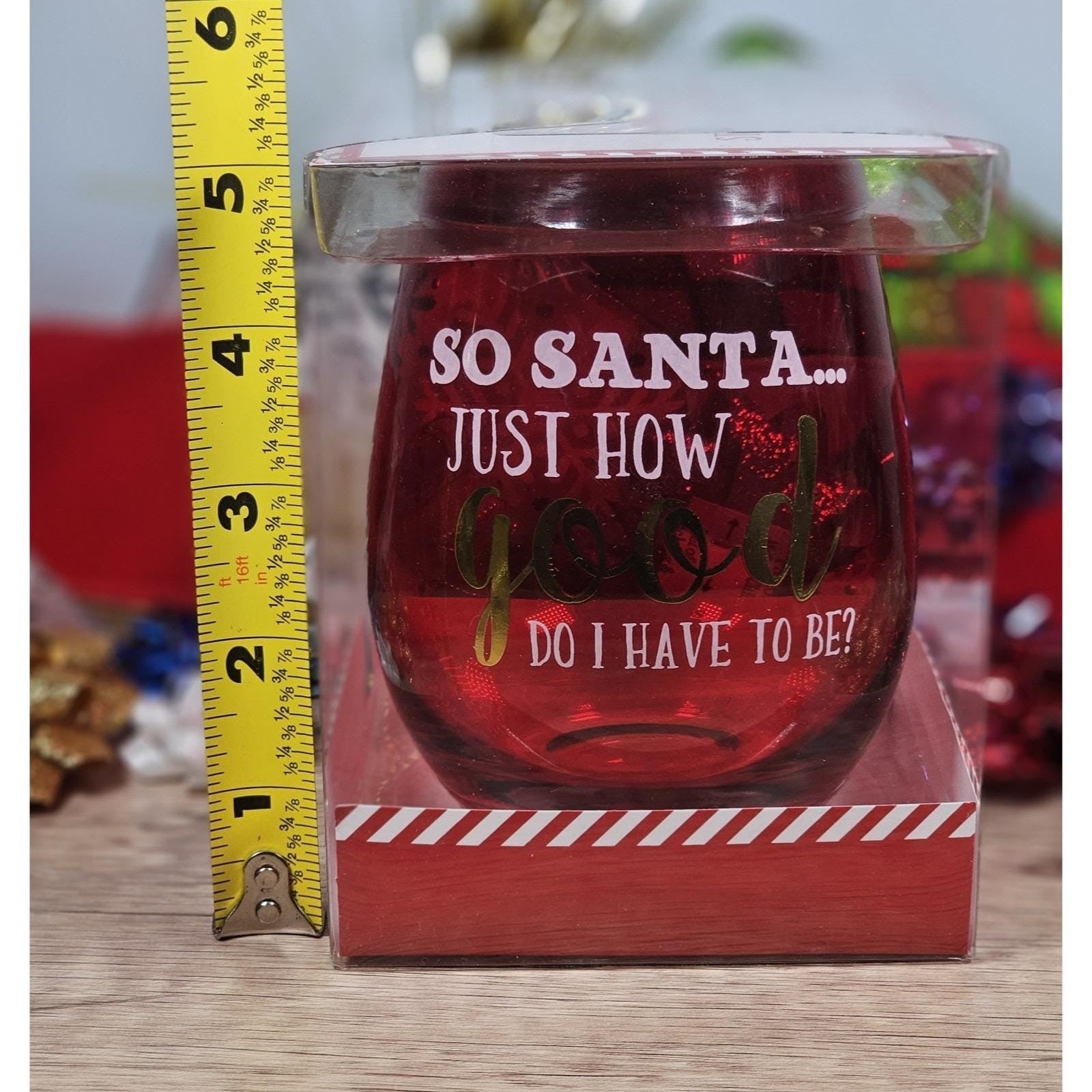 Christmas Stemless Wine Glass Funny Santa Red Holiday Glass