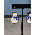Vintage Handmade Snowman Earrings Blue Scarf Winter Holiday Dangle