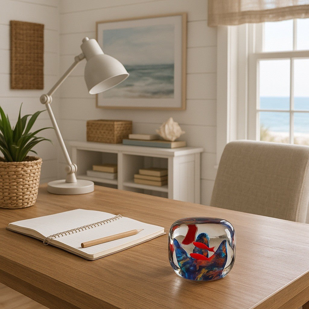 Hand Blown Glass Paperweight Colorful Fish Aquarium Art Sculpture