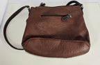 Stone & Co Shoulder Bag Purse Faux Leather Brown Cognac Zip Pockets