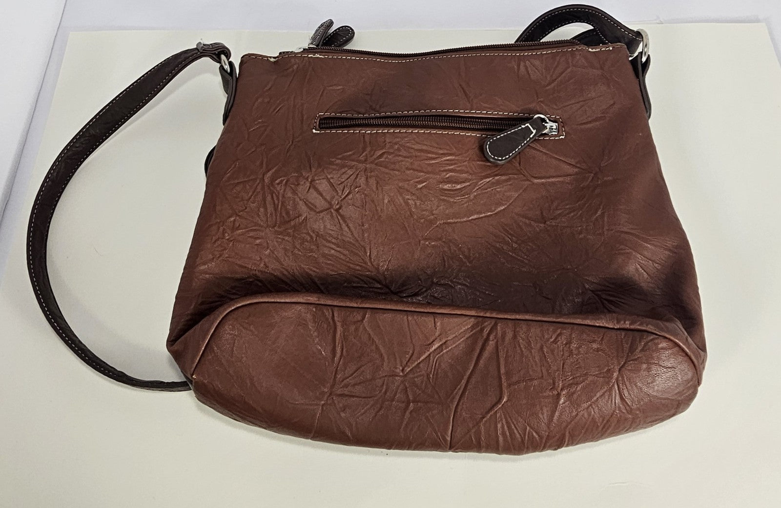Stone & Co Shoulder Bag Purse Faux Leather Brown Cognac Zip Pockets